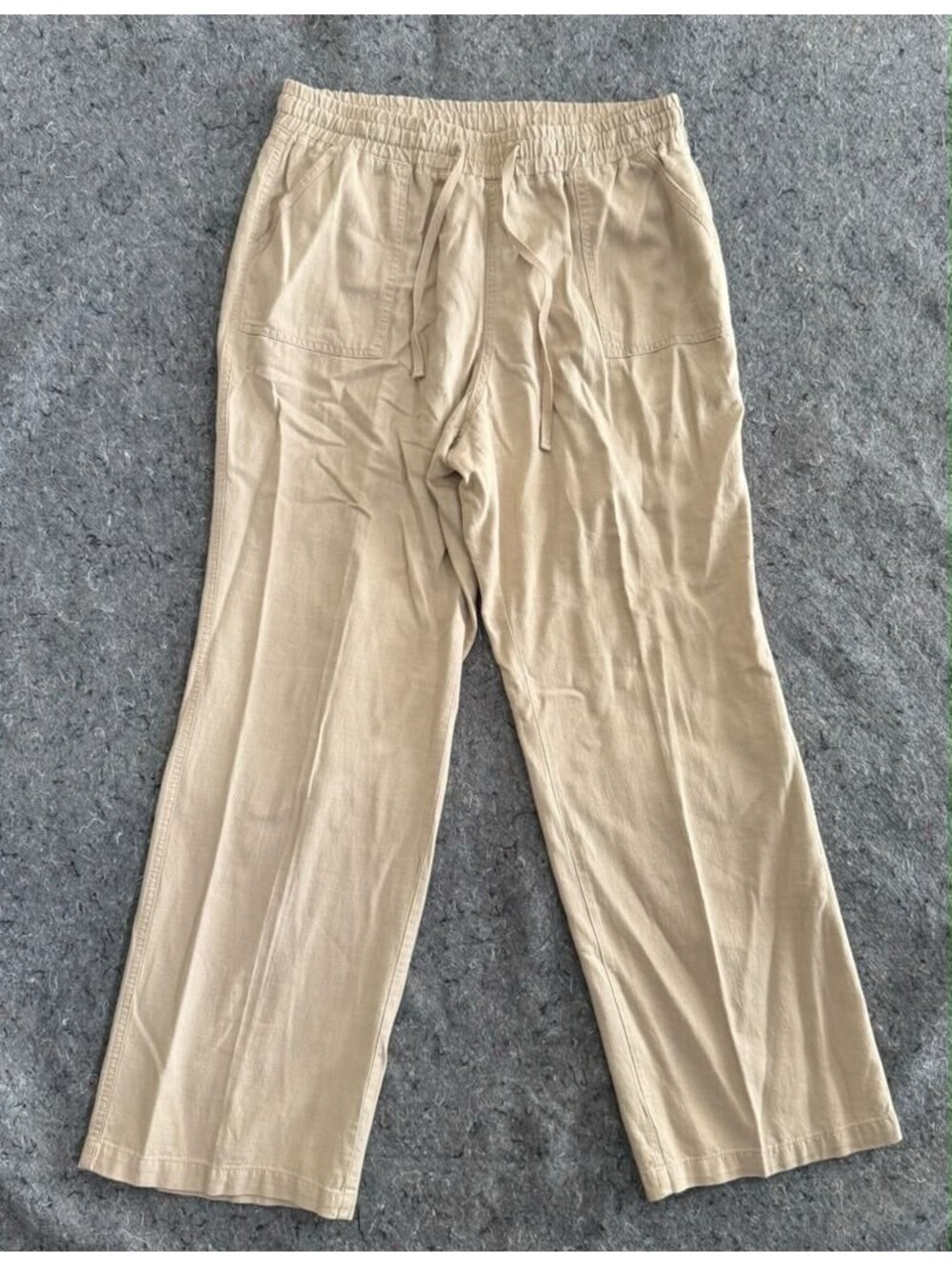 Cato Linen Blend Pants Womens Large Pull On Drawstring Beige Khaki Straight Leg